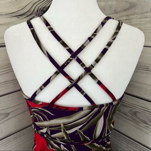EXPRESS Red & Purple Floral Tropical Strappy Back Wrap Dress Size 3/4 - Picture 4 of 6